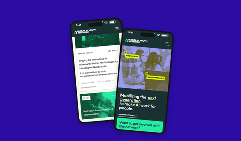 The GAIN website across two phones on a deep blue field