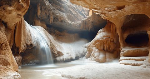 Smooth sandstone curves shaped by time and wind, warm light filtering through layered rock formations.